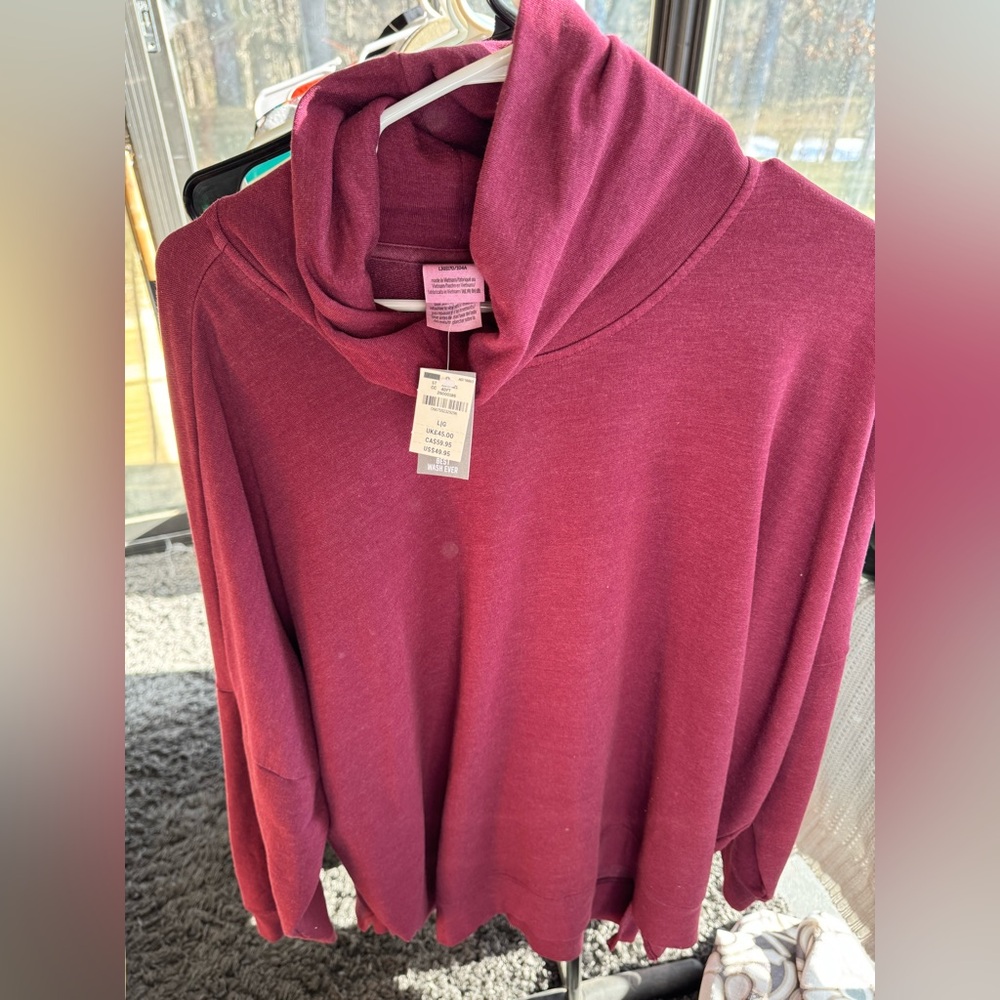Pink turtle/cowl neck sweatshirt large maroon/burgandy